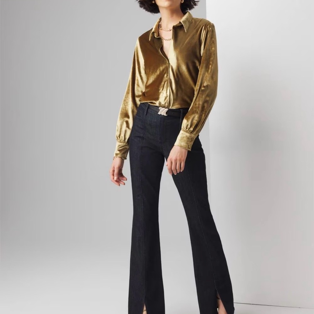 White House Black Market High Rise Flare Jeans with Ankle Slit
